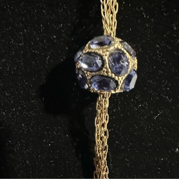 KENNETH JAY LANE SIGNED NECKLACE WITH BLUE CRYSTALS and POUCH - Picture 9 of 11